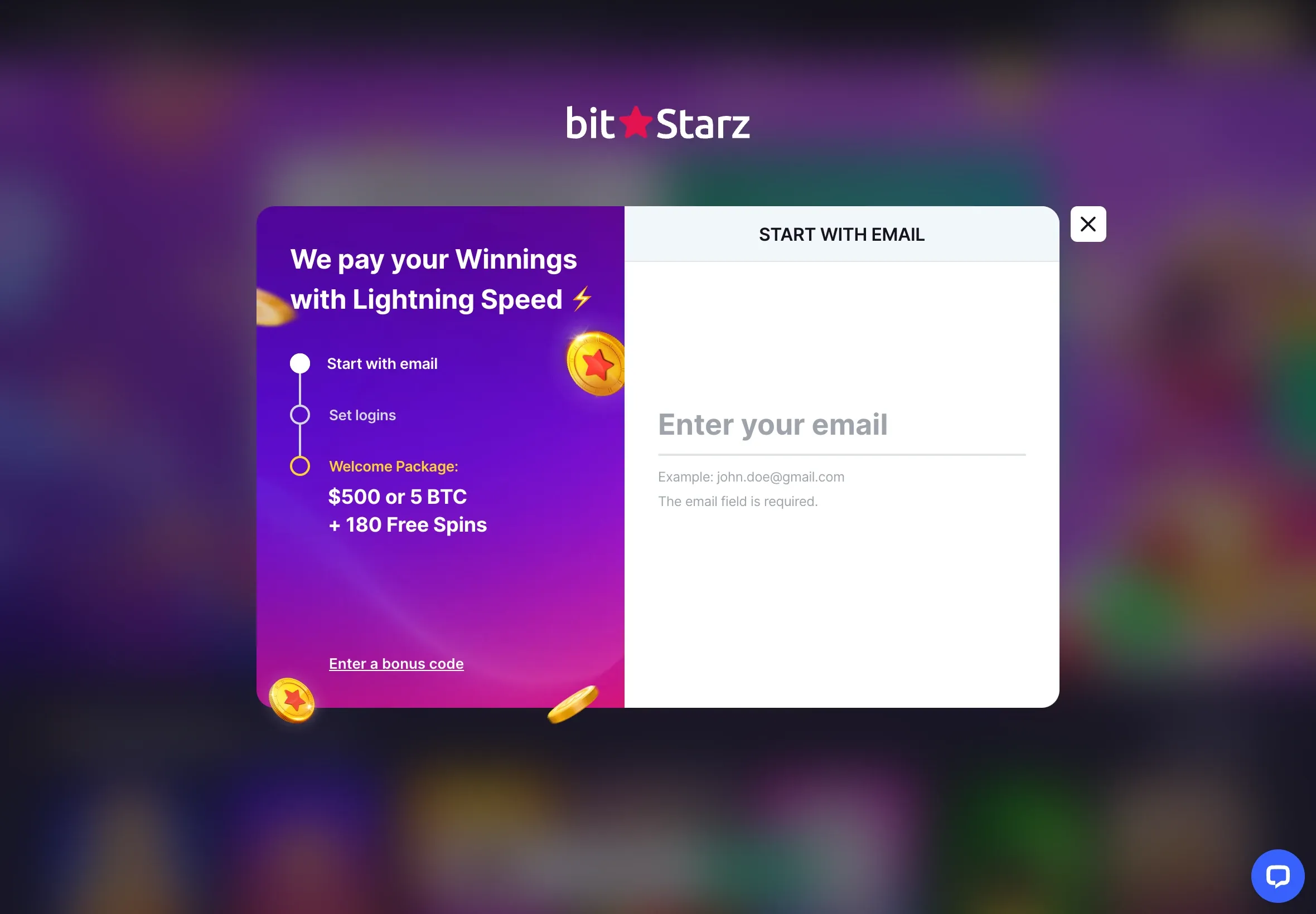 Bitstarz signup